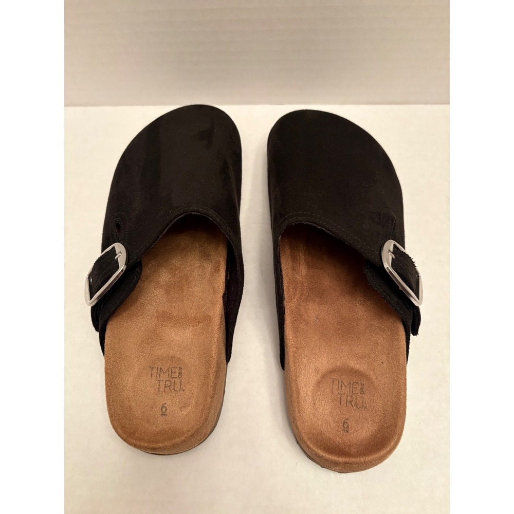 Time and Tru Womens Comfort Clogs Bundle Black Tan Faux Suede Mules Size 6 Pair - Picture 10 of 12